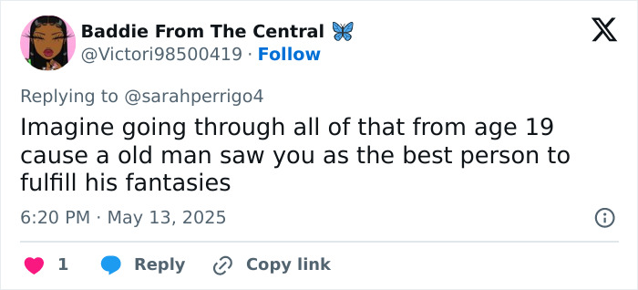 Screenshot of a tweet discussing upsetting experiences related to the Diddy trial jury and graphic party photos. Screenshot of a tweet discussing upsetting experiences related to the Diddy trial jury and graphic party photos.