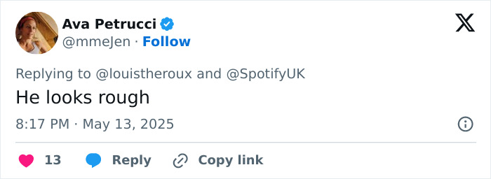 Twitter post by Ava Petrucci commenting on Sean Penn&rsquo;s rough appearance, expressing concern and alarm from fans.