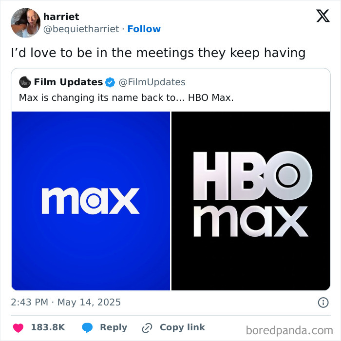 Tweet about HBO Max changing its name, featured in a collection of funny tweets from May worth sharing.