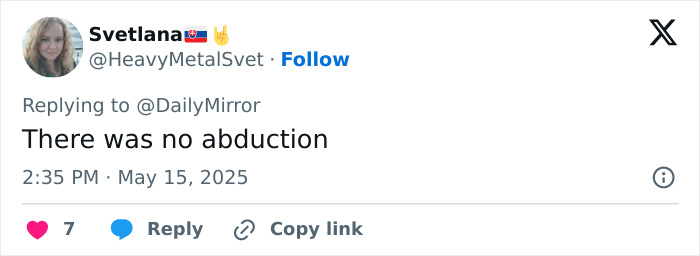Screenshot of a tweet denying abduction related to the disturbing moment as Madeleine McCann suspect smirks.