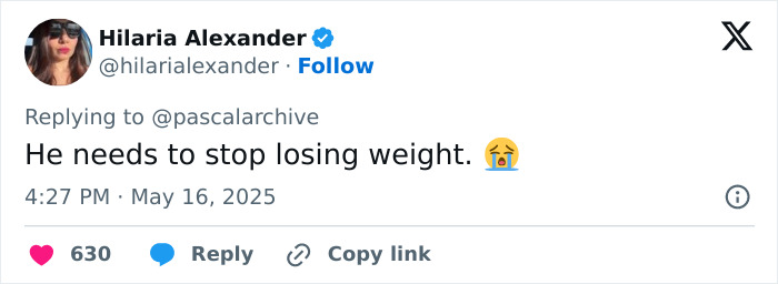 Screenshot of a tweet discussing Pedro Pascal’s new jaw and speculating about plastic surgery or Ozempic effects. Screenshot of a tweet discussing Pedro Pascal’s new jaw and speculating about plastic surgery or Ozempic effects.