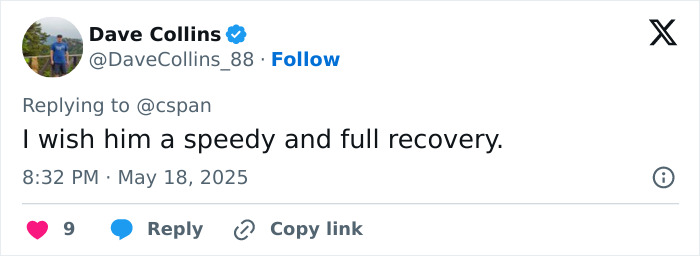 Screenshot of a tweet expressing wishes for a speedy recovery regarding former president Biden&rsquo;s aggressive prostate cancer with bone spread.
