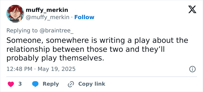 Tweet about someone writing a play on the relationship of Ralph Fiennes reuniting with Francesca Annis after scandalous affair.