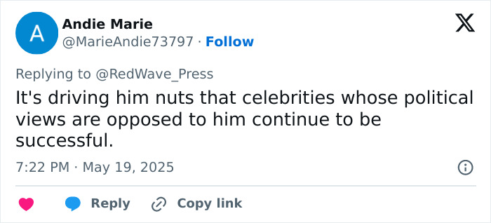 Tweet by Andie Marie criticizing President Trump's reaction to celebrities, related to Taylor Swift and White House response.