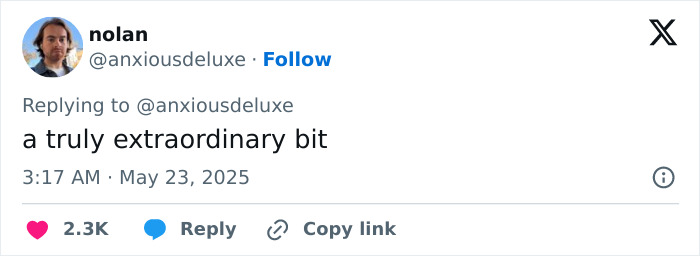 Screenshot of a Twitter reply praising Adrien Brody's art piece revealed at Cannes, referencing public reactions. Screenshot of a Twitter reply praising Adrien Brody's art piece revealed at Cannes, referencing public reactions.