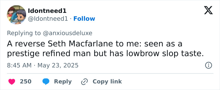 Tweet screenshot showing a user comparing Adrien Brody to Seth Macfarlane, discussing public reaction to Brody's art at Cannes. Tweet screenshot showing a user comparing Adrien Brody to Seth Macfarlane, discussing public reaction to Brody's art at Cannes.