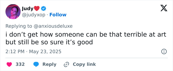 Tweet criticizing Adrien Brody’s art, mocking its quality after he revealed his piece at Cannes Film Festival. Tweet criticizing Adrien Brody’s art, mocking its quality after he revealed his piece at Cannes Film Festival.