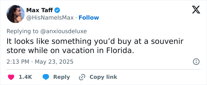 Screenshot of a Twitter reply mocking Adrien Brody’s art piece revealed at Cannes, with visible likes and reply options. Screenshot of a Twitter reply mocking Adrien Brody’s art piece revealed at Cannes, with visible likes and reply options.