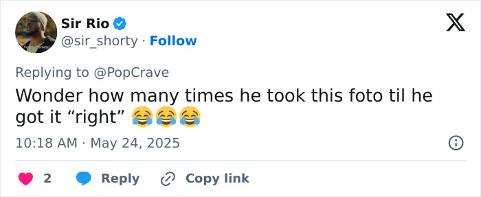 Tweet by Sir Rio reacting with laughing emojis to Bad Bunny's extremely revealing underwear selfie making fans go wild.