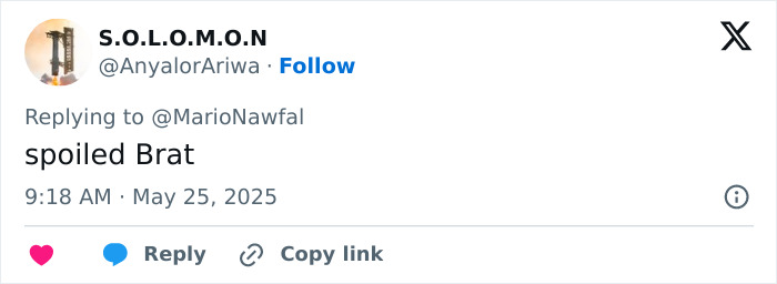 Screenshot of a Twitter reply calling Meghan Markle a spoiled brat amid Vogue cover diva demands controversy.