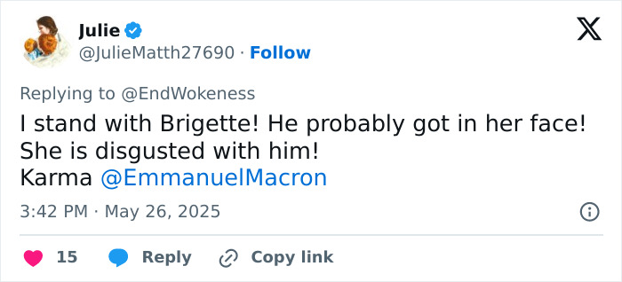 Screenshot of a social media post discussing Emmanuel and Brigitte Macron’s airport incident amid grooming rumors and teacher-student past. Screenshot of a social media post discussing Emmanuel and Brigitte Macron’s airport incident amid grooming rumors and teacher-student past.