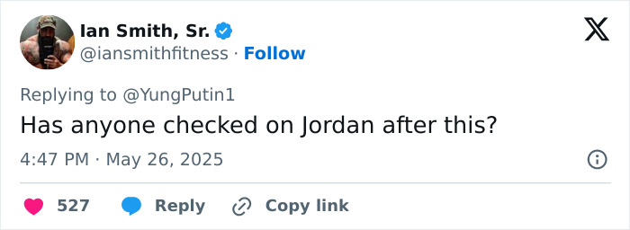 Tweet by Ian Smith Sr. discussing Jordan Peterson, questioning his wellbeing after a brutal atheist debate.