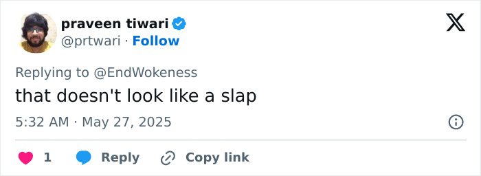 Tweet by praveen tiwari responding to EndWokeness, questioning if an incident resembles a slap amid Macron grooming rumors. Tweet by praveen tiwari responding to EndWokeness, questioning if an incident resembles a slap amid Macron grooming rumors.