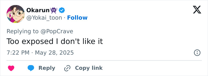 Social media comment reacting to Jenna Ortega ditching bra and underwear in racy dress, expressing discomfort with exposure.