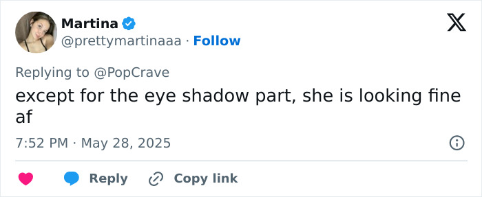 Social media comment about Jenna Ortega, mentioning her look and style while discussing tension and fear.