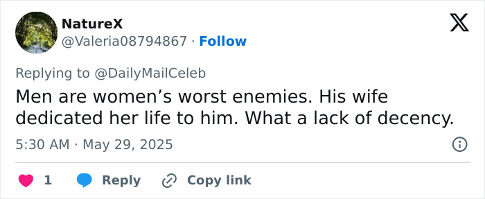 Tweet criticizing Hugh Jackman's personal life amid his long history with Sutton Foster during divorce news.