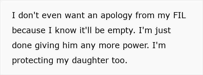 Text excerpt showing a person refusing an apology from FIL while protecting their daughter amid a missing iPad dispute.