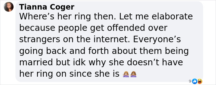 Comment discussing Rihanna's missing ring amid speculation during 3rd pregnancy reveal with A$AP Rocky at Met Gala 2025.