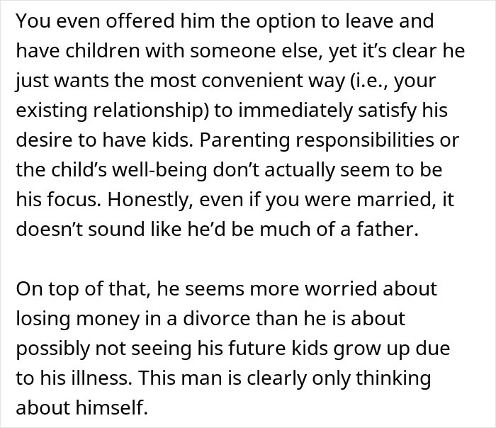Text about a woman open to having kids until her boyfriend reveals no interest in marriage or parenting responsibilities. Text about a woman open to having kids until her boyfriend reveals no interest in marriage or parenting responsibilities.