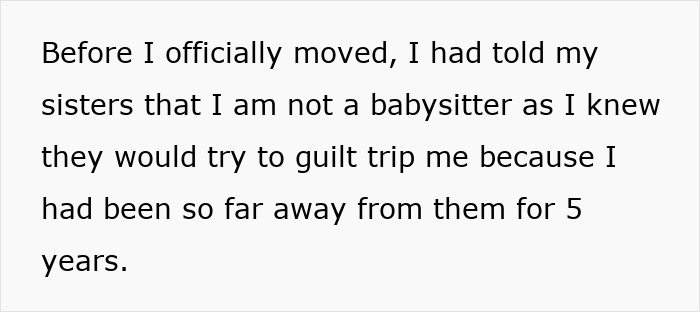 Text about a burned out uncle refusing babysitting sister’s kids and facing guilt trips from family. Text about a burned out uncle refusing babysitting sister’s kids and facing guilt trips from family.