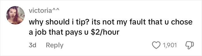 Comment from waitress upset after reviewing her tips, expressing frustration over low wages and tipping culture.