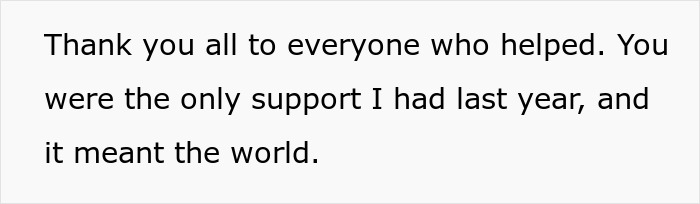 Text expressing gratitude for support received last year, relating to ex-fiance Valentine Day apartment situation.