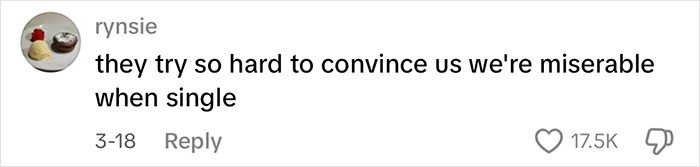 Screenshot of a social media comment about single life, related to massive praise for woman advising against marriage.