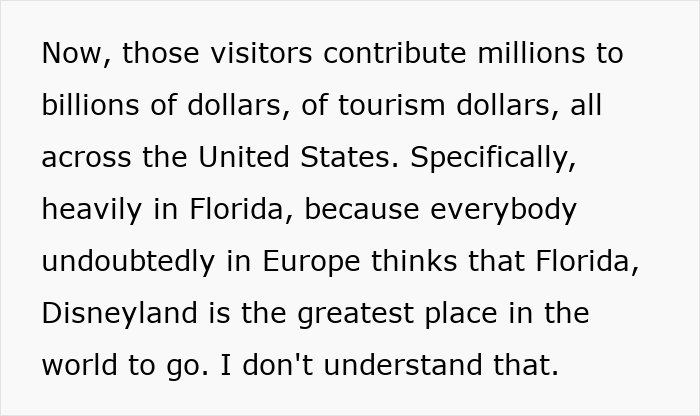 Text discussing tourism dollars in the US, focusing on Florida and the loss of tourism revenue.