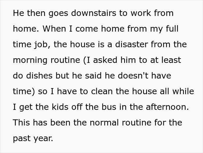 Text excerpt from a woman with cancer describing how her husband refuses to help with chores despite her requests.