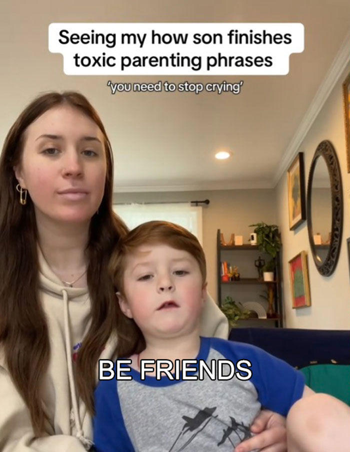 Woman and young boy demonstrating children completing toxic parenting sentences with healing responses about toxic parenting.
