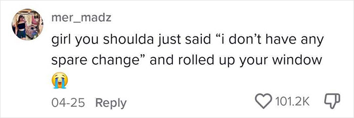 Social media comment about dealing with harassment faced by a woman with POTS using a car.