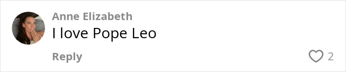 User comment saying I love Pope Leo with profile picture of a woman with dark hair covering her mouth, related to menacing message from the Pope going viral.