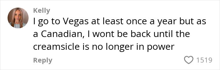 User comment about declining US tourism due to political dissatisfaction affecting visitors from Canada.