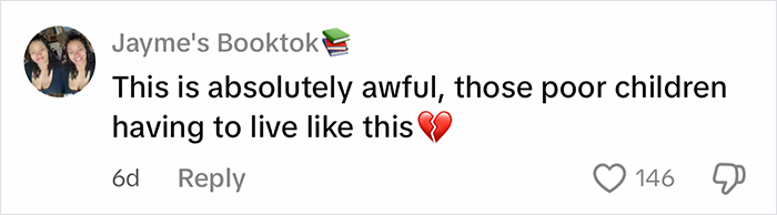 Comment from user Jayme's Booktok expressing concern about children living in filthy conditions, related to woman cleaning out car.