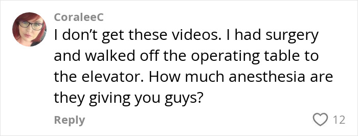 Comment about a mom waking from surgery, confused about how many kids she gave birth to, discussing anesthesia effects.