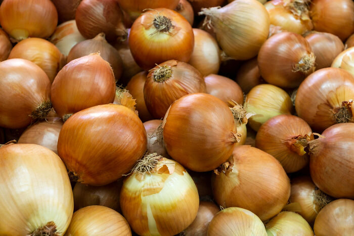 Close-up of fresh onions, one of the products requiring extra caution while cooking and eating according to experts.