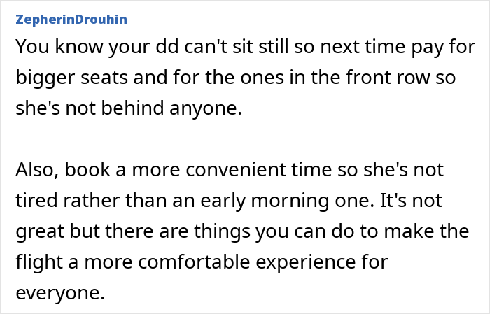 Alt text: Comment suggesting ways to manage a fidgeting toddler mid-flight to ease tensions with angry passengers Alt text: Comment suggesting ways to manage a fidgeting toddler mid-flight to ease tensions with angry passengers
