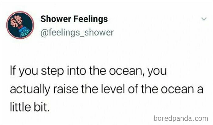 Social media post with a thought about raising ocean level, related to 77 thoughts to occupy your brain while showering.