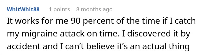 User comment about discovering how French fries and Diet Coke may treat a migraine when caught early during an attack.