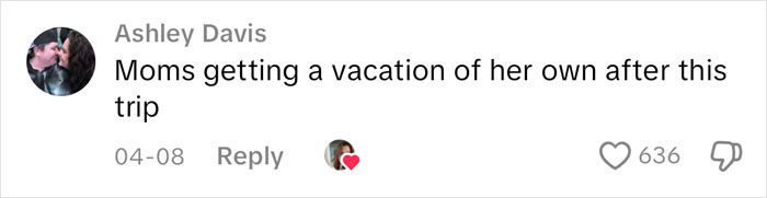 Comment from Ashley Davis about mom getting petty revenge by making family pack for themselves, gaining viral attention