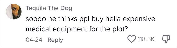 Screenshot of a social media comment discussing expensive medical equipment related to a woman with POTS using a car.