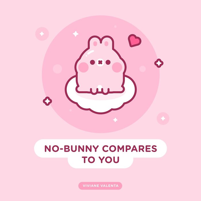 Cute pink bunny illustration with food puns and adorable frogs by Viviane Valenta on a soft pink background