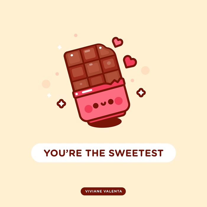 Cute chocolate bar illustration with hearts, part of food puns and cute frogs illustrations by Viviane Valenta
