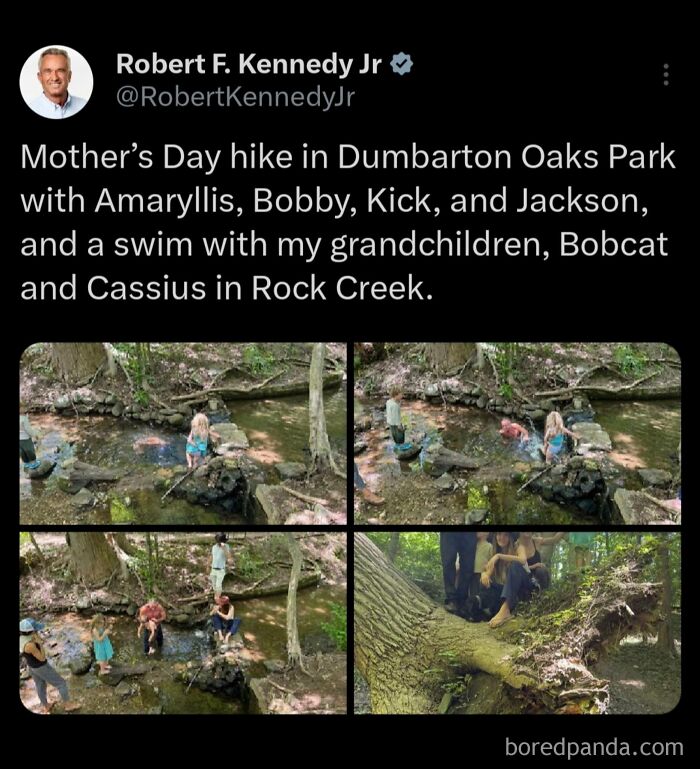 Social media post showing a family hiking and swimming during a Mother's Day outing, illustrating outrageous hot takes.