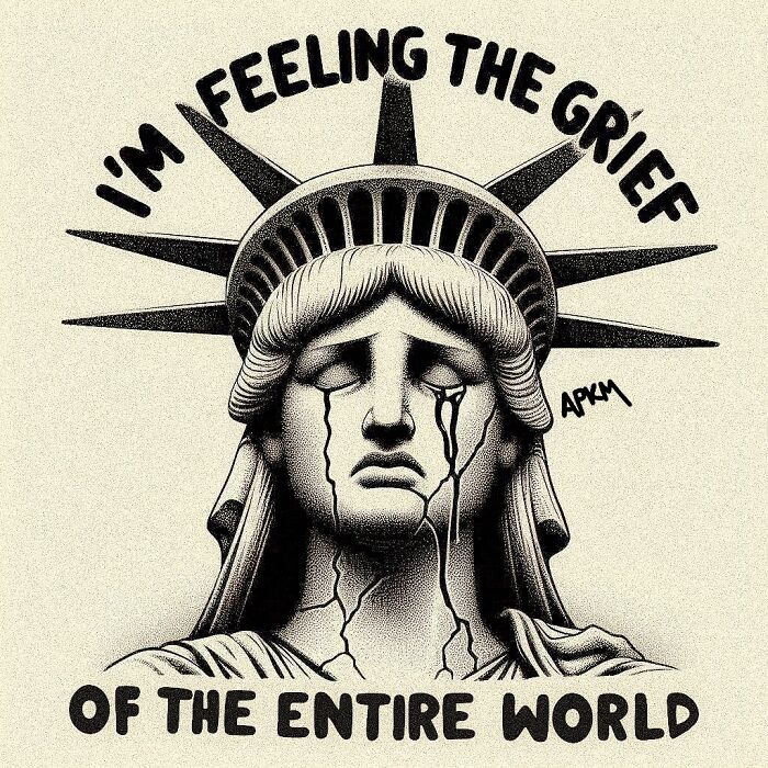 Statue of Liberty crying with text expressing deep grief, illustrating vulnerable thoughts through art therapy.