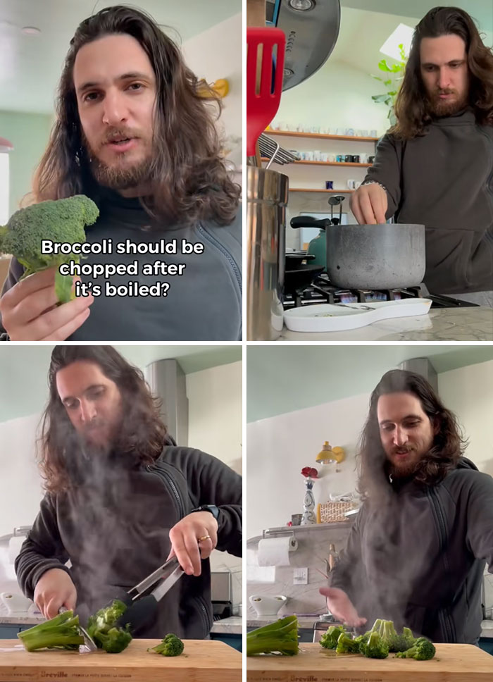 Man cooking broccoli in kitchen, sharing useful tips and things you may want to know about food preparation.