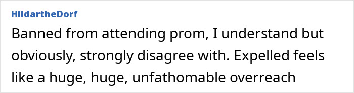 Comment expressing disagreement with teen girl expelled from Christian school over her trans prom date.