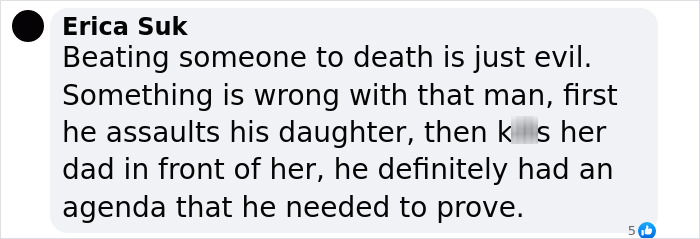 Facebook comment discussing a fatal beating incident involving a dad confronting his teen daughter's alleged assaulter.