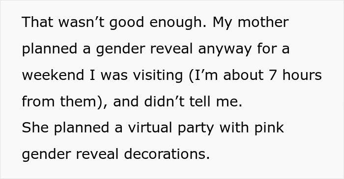 Text about a mother planning a gender reveal party without her daughter&rsquo;s knowledge, causing conflict.