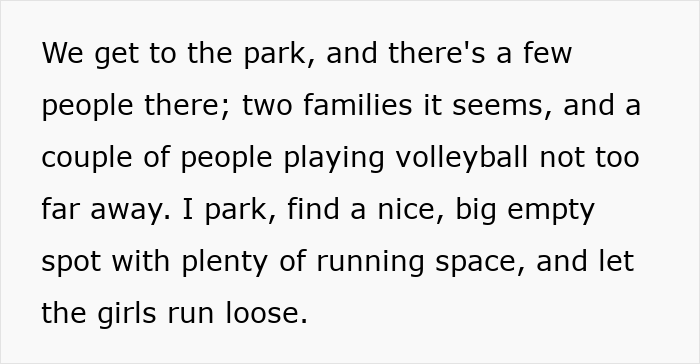 Park scene with kids and families playing volleyball and dogs running in an open space near families and children.
